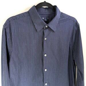 Gap Mens L Slim Fit Navy Blue Pinstripe Long‎ Sleeve Shirt 100% Cotton Stretch